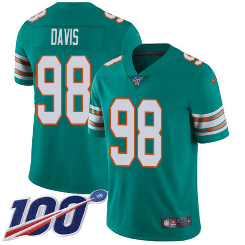 Nike Miami Dolphins #98 Raekwon Davis Aqua Green Alternate Youth Stitched NFL 100th Season Vapor Untouchable Limited Jersey->youth nfl jersey->Youth Jersey